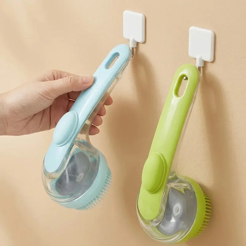 Pet bath brush with built-in shampoo dispenser