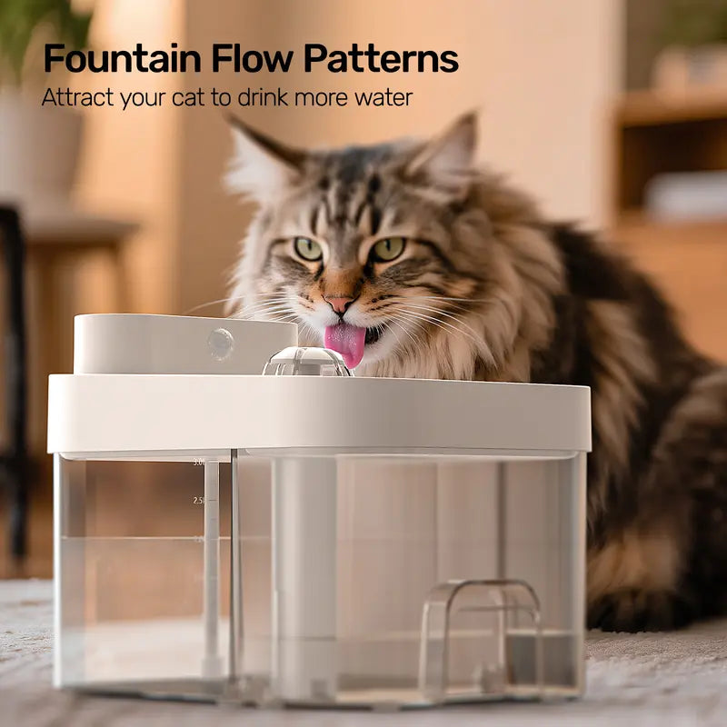 Smart filter-free cat water fountain with separate clean and waste tanks