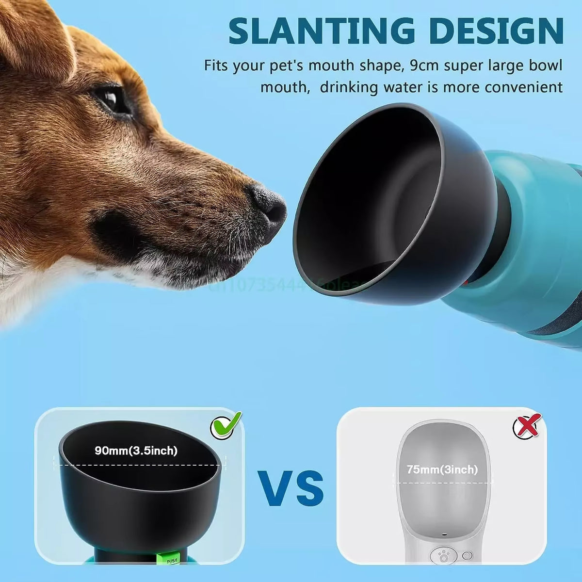 Portable dog water bottle with built-in food container and foldable bowl