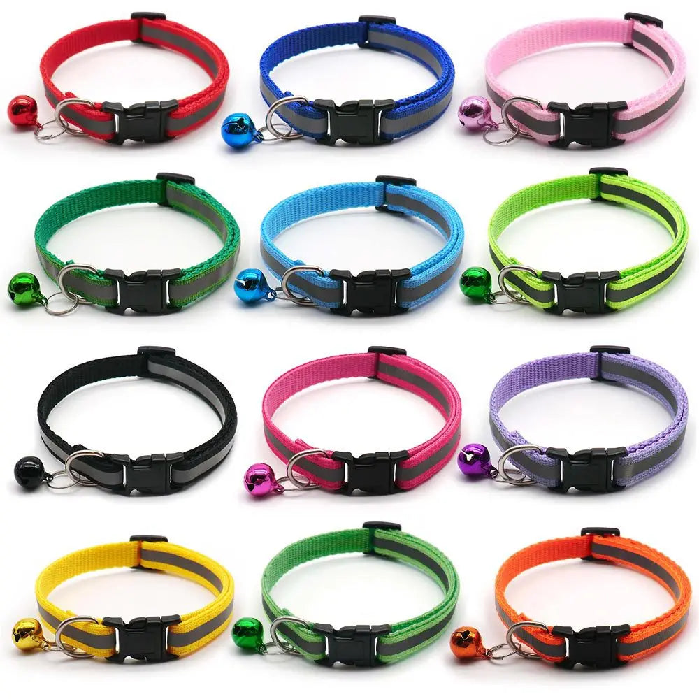 2Pcs/Pack 12 Colors Reflective Adjustable Cats and Small Dogs Collars with Bells Pet Supplies