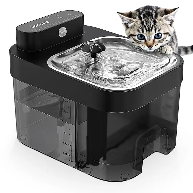 Smart filter-free cat water fountain with separate clean and waste tanks
