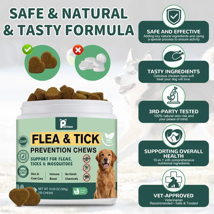 150 Count Petrivium Natural Flea & Tick Support Soft Chews for Dogs - Chicken Flavor Vitamin Supplement with Rosemary for All Breeds and Sizes