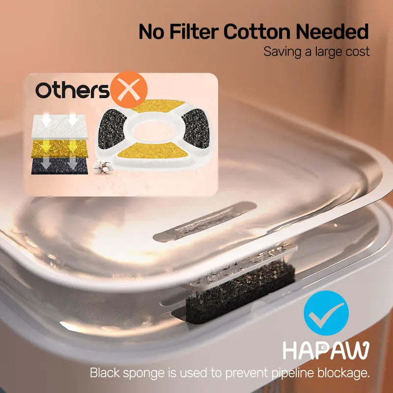 Smart filter-free cat water fountain with separate clean and waste tanks
