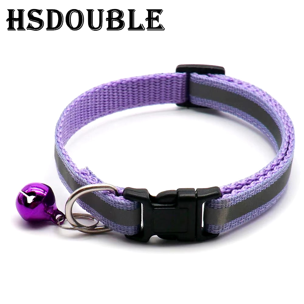 2Pcs/Pack 12 Colors Reflective Adjustable Cats and Small Dogs Collars with Bells Pet Supplies