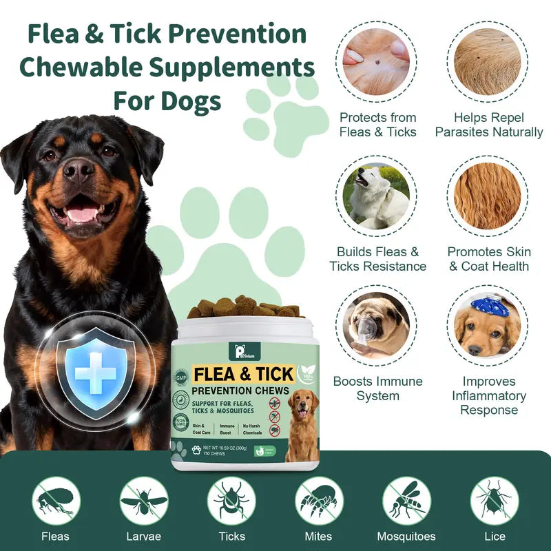 150 Count Petrivium Natural Flea & Tick Support Soft Chews for Dogs - Chicken Flavor Vitamin Supplement with Rosemary for All Breeds and Sizes