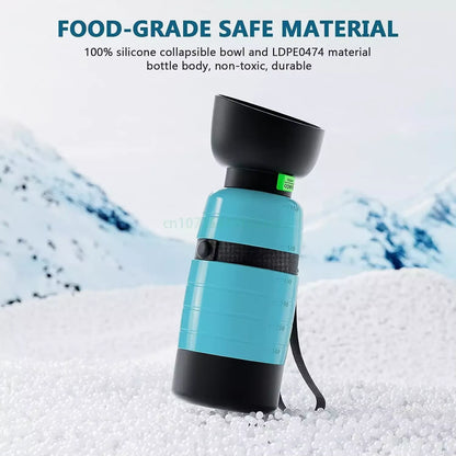 Portable dog water bottle with built-in food container and foldable bowl