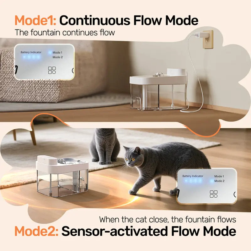 Smart filter-free cat water fountain with separate clean and waste tanks